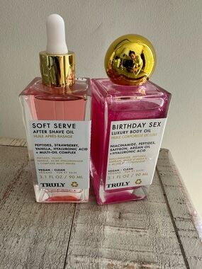 ‼️TRULY BIRTHDAY SEX Luxury Body Oil - Pink & SOFT SERVE after shave oil set